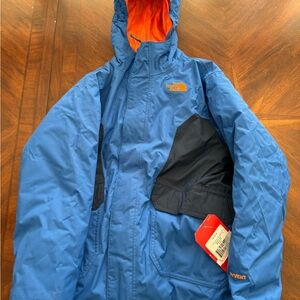 The North Face Blue and Dark Gray Jacket with Orange Lining